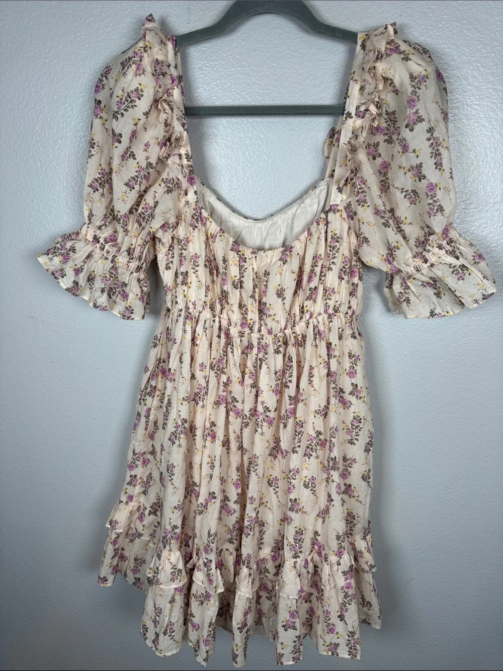 Revolve LPA Garland Mini dress Rachelle print puff sleeve cotton floral small - Picture 6 of 8